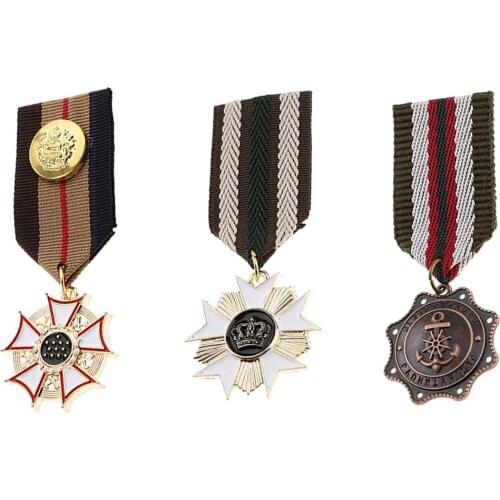 3 Pieces Geometric Medal Pendant Badge Fabric Costume Uniform Brooch Pin