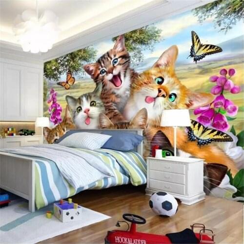 Beibehang Custom wallpaper 3d mural new cute cartoon grass on a group of cat selfies like childrens room wall papers home decor