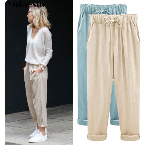 Cotton linen Harem Pants Women 2019 Summer Pants Casual OL Pants Elastic High Waist Slim Work Pants Plus Size 5XL Trousers