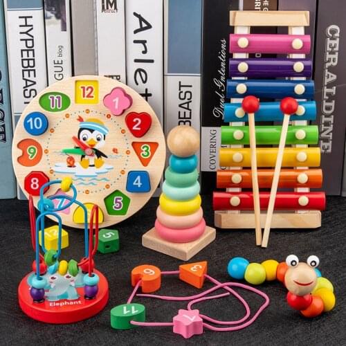 Montessori Wooden Toys Childhood Learning Toy Children Kids Baby Colorful Wooden Blocks Enlightenment Educational New Toy