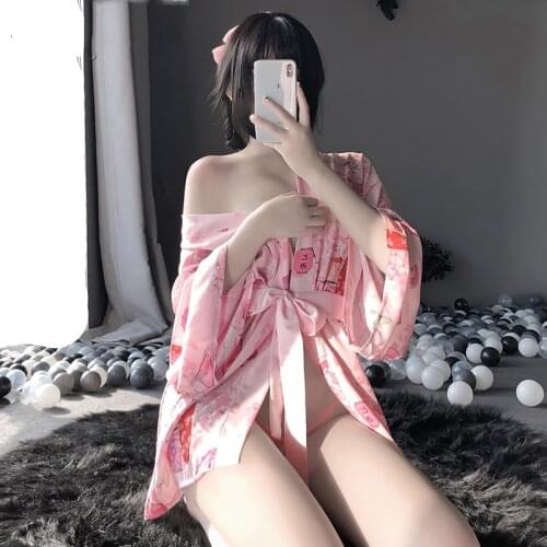 Womens Erotic Lingerie Japanese Kimono Anime Cosplay Costume Sexy Pink Cute Cute Mouse Print Bathrobe Kawaii Uniform Temptation