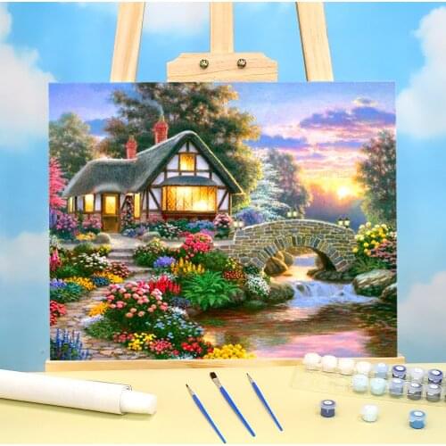 House Flower Landscape Paint By Numbers Kit Acrylic Paints 40*50 Paiting By Numbers Handmade For Children Art