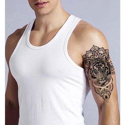Blue Eyes Black Tiger Tattoos Stickers Fake Waterproof Vatican Flowers Totem Tattoo Temporary Body Art Arm Tatoos for Women Men