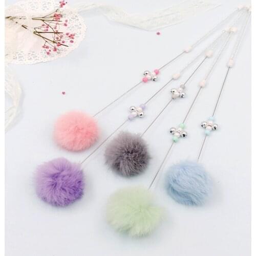Cat Toy Cat Pom Pom Wand For Cats Pet Funny Cat Plush Wand Toy Kitten Interactive Teaser Wand with Bell Toys