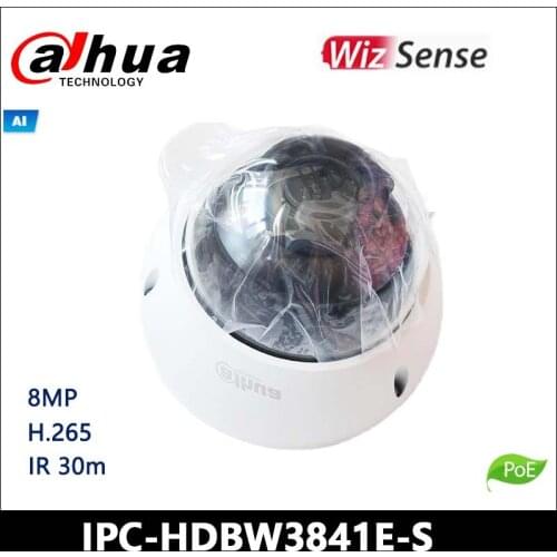 Dahua ip camera IPC-HDBW3841E-S 8MP IR Fixed focal Dome WizSense Network Camera Built-in IR LED SMD Plus PoE Security Camera