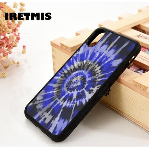 Iretmis 5 5S SE 6 6S TPU Silicone Rubber Phone Case Cover for iPhone 7 8 Plus X Xs 11 12 MINI Pro Max XR Dark Blue Tie Dye