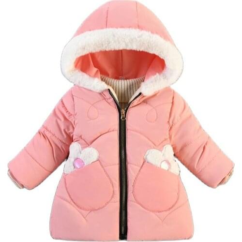2021 Winter Autumn Baby Kids Girls Hooded Coat New Children Casual Flower Cute Thick Warm Cotton Clothing for Girl Jacket