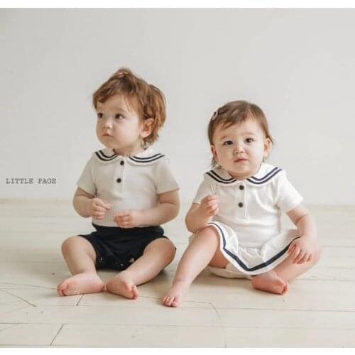 Newborn Matching Outfits Infant Boys Romper Overalls Toddler Girls Summer Dress Spanish Korean Style Baby Brother Sister Clothes