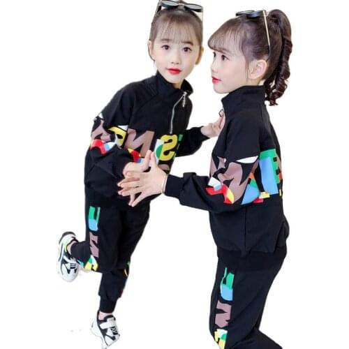 Girls Teens Clothes Childrens Clothing Sets 2021Spring Active Suits Fashion Sweatshirt Letter Print Baby kids Clothes 2pcs Set