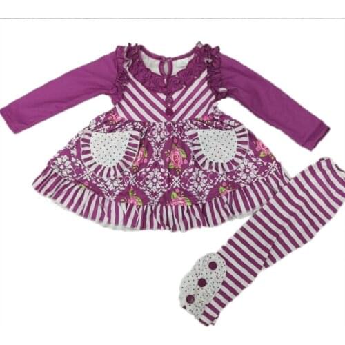 Boutique kids Clothing Sets 2PCS Western Babies Little Girls Flower Long Sleeve and Stripe Pants