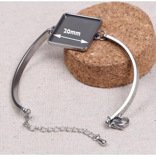 Onwear 5pcs stainless steel square cabochon bracelet blanks 20mm dia base settings diy bracelets material for jewelry making
