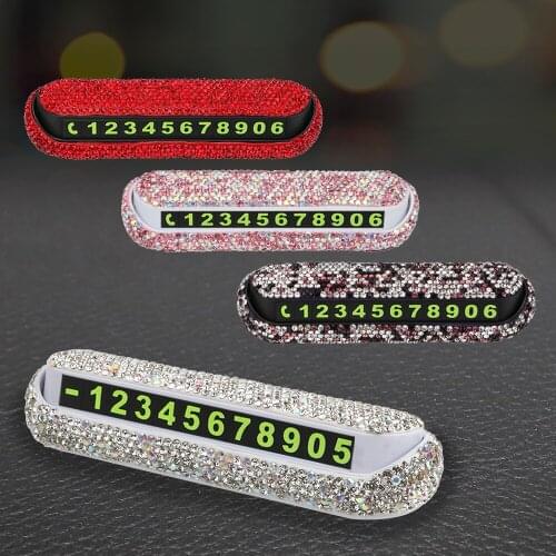 Magnetic Adsorption Diamond Crystal Hideable Car Sticker Car Temporary Parking Card Phone Number PlateAuto Parking Card