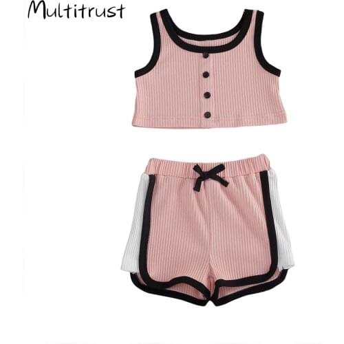 Multitrust 2020 Fashion Infant Baby Girls Clothes Sets Sleeveless Striped Vest Tops Shorts 2pcs Outfits 0-5Y