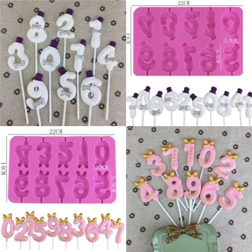 Cartoon 0-9 Bowknot Digital Lollipop Silicone Mold DIY Handmade Chocolate Cheese Lollipop Mold