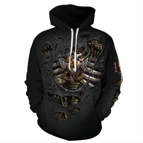 Oversized man Fashion Halloween Element Print Long-sleeved Sweatshirt Casual Horror spoof 3D Hoodie Round Neck Blouse Pullover