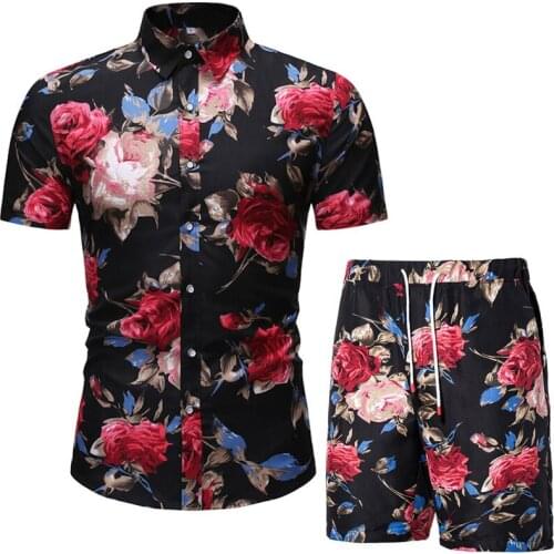 Mens Floral Shirt Hawaiian Sets Casual Button Down Short Sleeve Shirt and Shorts Two Piece Set Men Party Vacation Clothing XXXL