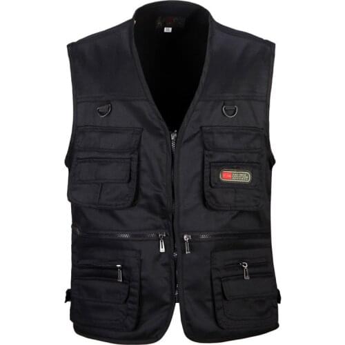 Male Vest Men Fashion Cotton Sleeveless Jackets Black Casual Fishing Vests with Many Pockets Unloading Waistcoat