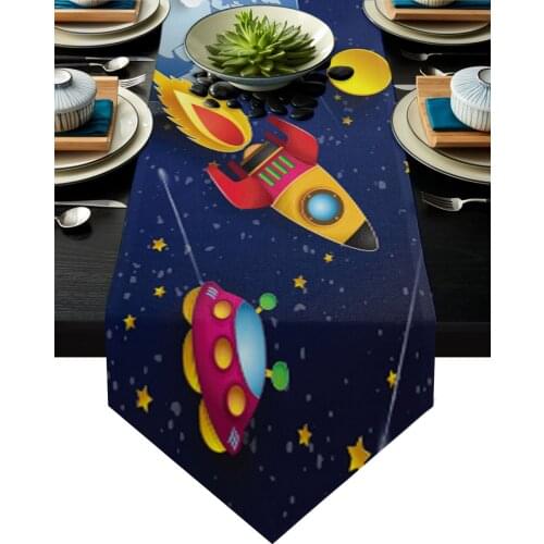 Galaxy Cartoon Rocket Universe Table Runner Wedding Decor Cake Tablecloth and Placemat Dinning Table Decoration Table Runner