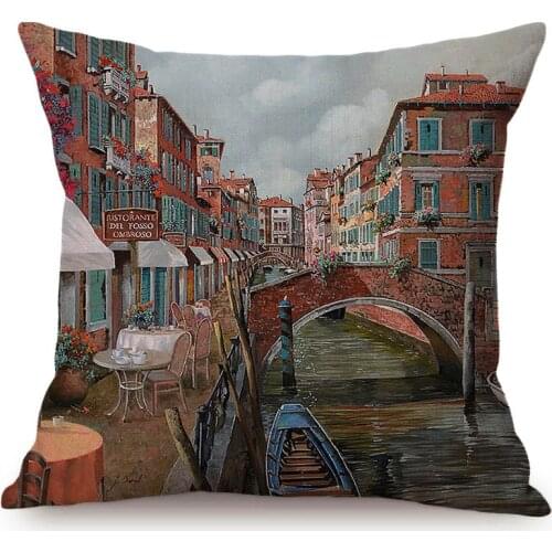 Italy Venice Scenery 3D Oil Painting Style Home Decorative Cushion Cover Boat Famous Rivers Landscape Car Sofa Throw Pillow Case