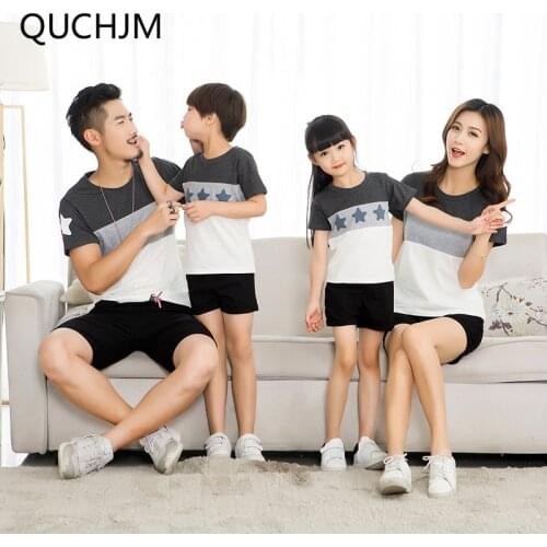 Family Matching Outfits Fashion Mother Father Baby boy girl Family Clothing Embroidery Star Cotton only T shirt Family Look