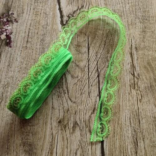 Wholesale 10 yards Pretty 22mm Width Green and Golden Lace Ribbon Embroidery Lace DIY Jewelry Decoration Clothing Accessories