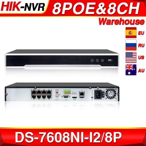 Hikvision Original NVR DS-7608NI-I2/8P 8CH 8 POE NVR for POE Camera 12MP Max 2 SATA Network Video Recorder
