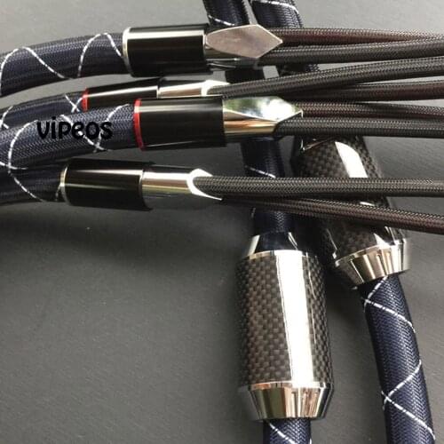 A Pair Top-of-the-line Hi-Fi audio NanoFlux Speaker Cable with CF-201(R) and CF-202(R) carbon fibre plug
