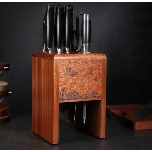 Kitchen Knife Rack Ebony Wood Hollow Knife Block Scissors Slicer Santoku knives Storage Stand Organizer Chef Knife Holder Shelf