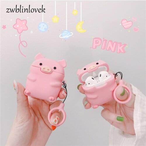 Hot Cartoon Lovely Pig Keychain Silicone Soft Bluetooth Headset Case For Apple Airpods Cover Keyring For Women Men Acessorios