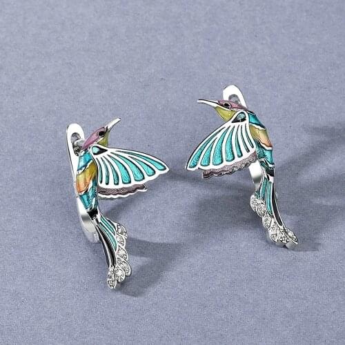 Hummingbird Earrings For Women Vintage Creative Enamel Colorful Flower Womens Wedding Earrings Handmade Female Jewelry Gift