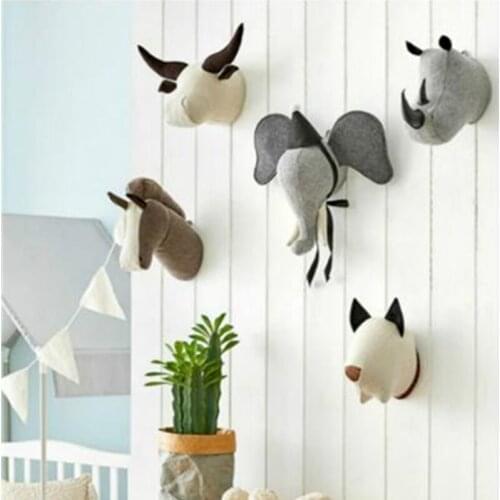 Nordic 3D Animal Head Wall Decoration Stuffed Elephant Horse Head Wall Hangings Modern Home Decor Children Kids Bedroom Pendant