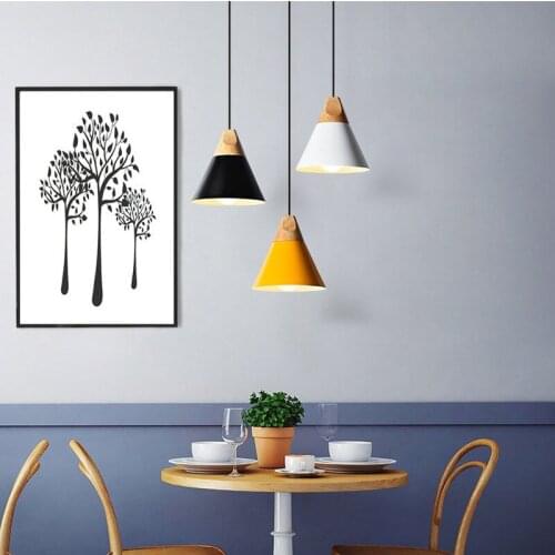 Nordic Simple Restaurant Creative Bar Bedroom Personality Solid Wood Aluminum Macaron Modern Pendant Light