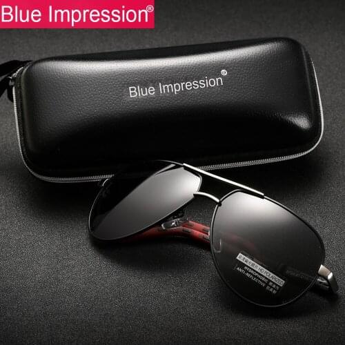 Blue Impression Men Vintage Aluminum Polarized Sunglasses Classic Brand Sun glasses Coating Lens Driving Eyewear For Men/Women