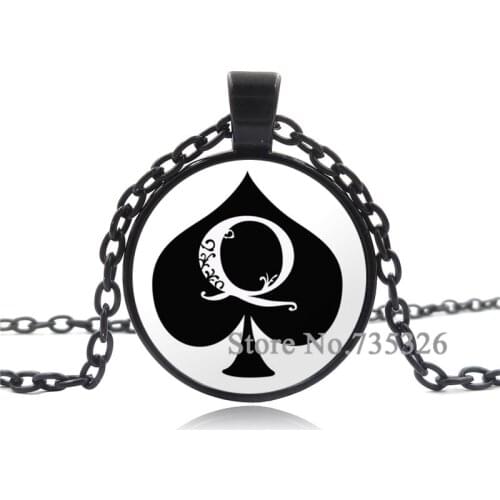 XUSHUI XJ Glass Cabochon Pendant Necklace Spades A Poker Art Picture Jewelry Black Chain Necklace Women men Personality gift