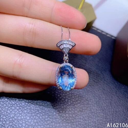 Fine Jewelry 925 Pure Silver Inlaid Natural Sky Blue Topaz Girl Luxury Popular Chinese Style Gem Pendant Necklace Support Detect