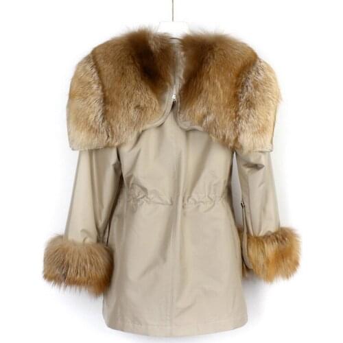 2021 Winter Female Natural Fox Fur Collar Long Parka Streetwear White Duck Down Jacket Fashion Real Fur Coat Jacket