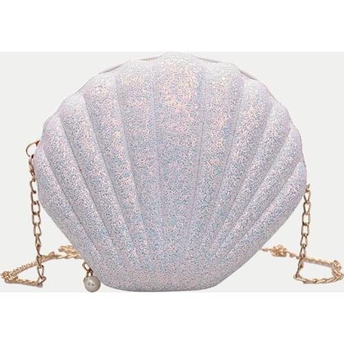 New Fashion Chains Crossbody Shoulder Bags for Women Shell Shape Sequined Small Handbag Purse Female Messenger Bag Clutch