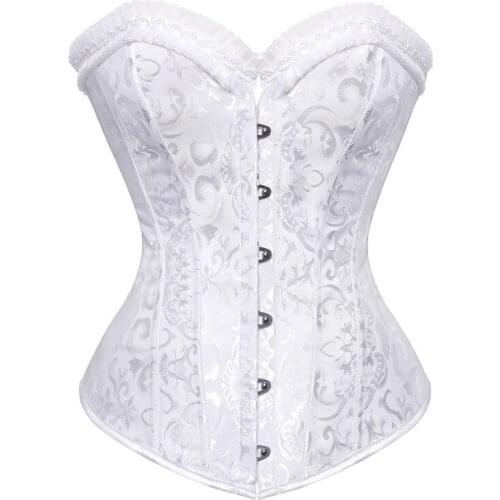 Ladies Court Corset Sexy Jacquard Lace Up Steel Bone Overbust Corset Waist Cincher Body Sculpting Tops Plus Size XS-6XL