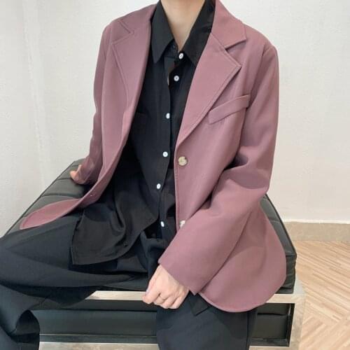 Korean Purple Blazer Female Loose Casual Single-breasted Notched Collar Long Sleeve Spring Autumn 2021 Women Apricot Suit Jacket