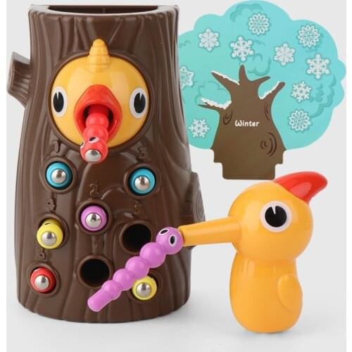3D Woodpecker Catches Insects Magnetic Toys Color Wood Toys Caterpillar Animal Early Childhood Education Catch Worm Game