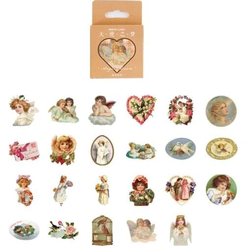 46Pcs Boxed Sticker Angel Dream Vintage Europe scrapbook decoration handmade Doll girl Portrait Church Lady 4cm