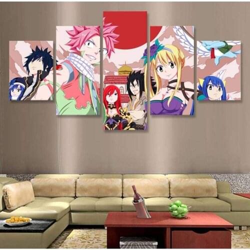 Unframed 5 Panel Fairy Tail Anime Manga Pictures Wall Art Home Decor Posters Canvas Paintings Decorative for Kids' Living Room