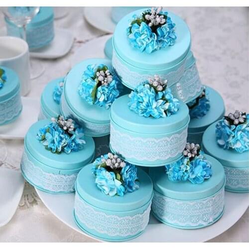 50Pcs/Lot Personalized Tiffanly Blue Candy Boxes with flower Chocolate Creative Candy Box Wedding Supplies