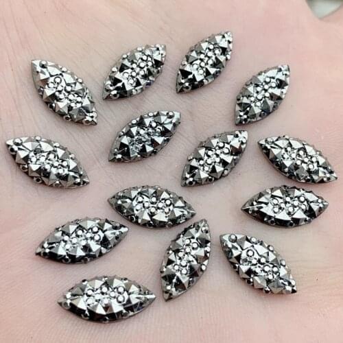7*15mm Gun Black Flatback Horse Eye Button stones crystals Resin Rhinestone trim -S80