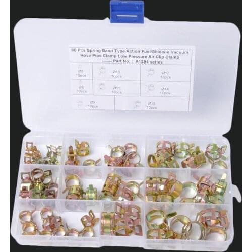 80Pcs Spring Clips Fuel Hose Line Clips Water Pipe Air Tube Silicone Vacuum Hose Clamp Fasteners 6-15mm