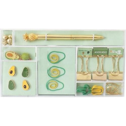 Avocado Green Series Pin Nail Set Office Stationery Gel Pen Paper Clip