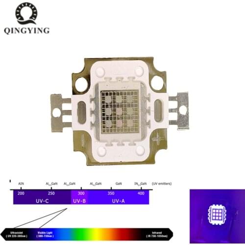 1pcs 10W UV LED Chip Light High Power Light UV Purple LED 365nm 375nm 380nm 385nm 395nm 400nm 405nm Ultraviolet Bulbs Lamp Chips