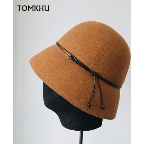 Elegant Fashion Wool Felt Hat for Women Solid Color Cloche Bucket Hat With Wax Rope Decoration Ladies Warm Winter Fedora Church