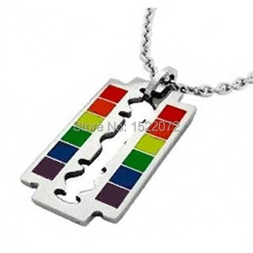 New fashion Gay Flag Rainbow Razor Blade dogtag low price Gay & Lesbian Pride dog tag popular metal gay dog tags FH890205