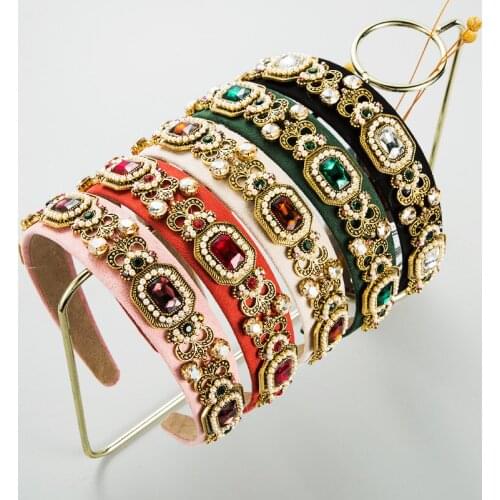 Hot Selling Handmade Luxury Rhinestone Baroque Headband Crystal Geometric Bling Hairband Women Party Elegant Hair Accessories